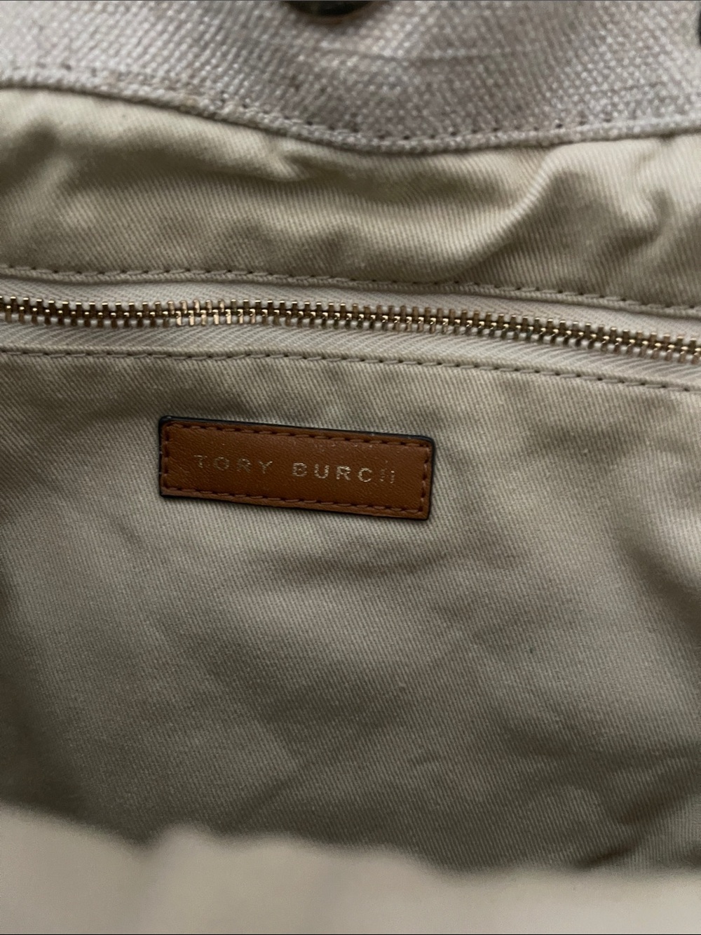 Tory Burch Canvas Tote with Multicolor Embroidered Medallion & Tan Trim - Picture 8 of 10